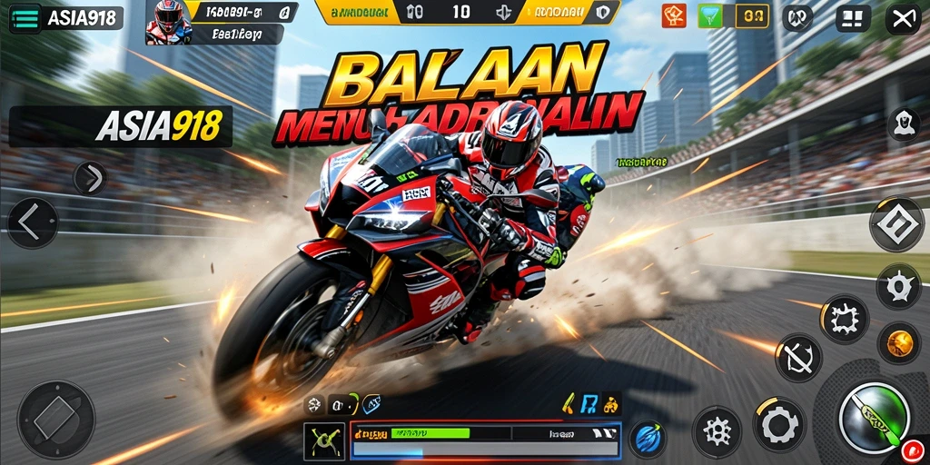Tangkapan layar gameplay ASIA918 dengan balapan motor yang intens.