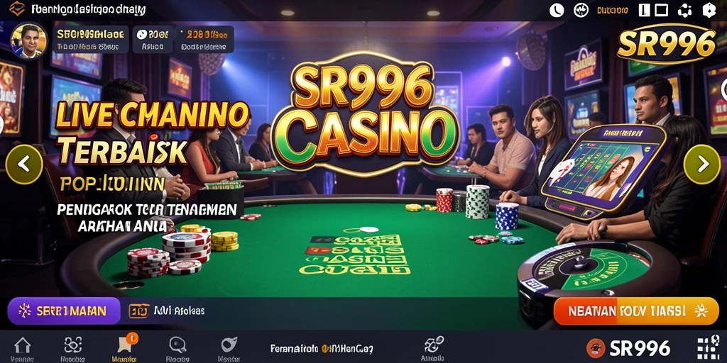 Screenshot dari gameplay SR996 menunjukkan dealer langsung dan suasana kasino yang mengasyikkan.