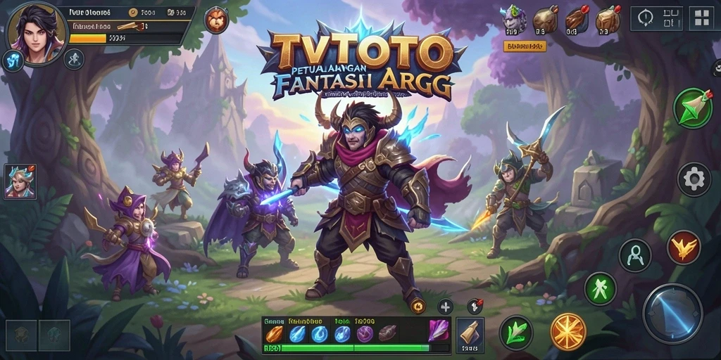 Screenshot gameplay TVTOTO menampilkan pertempuran seru dalam dunia fantasi.